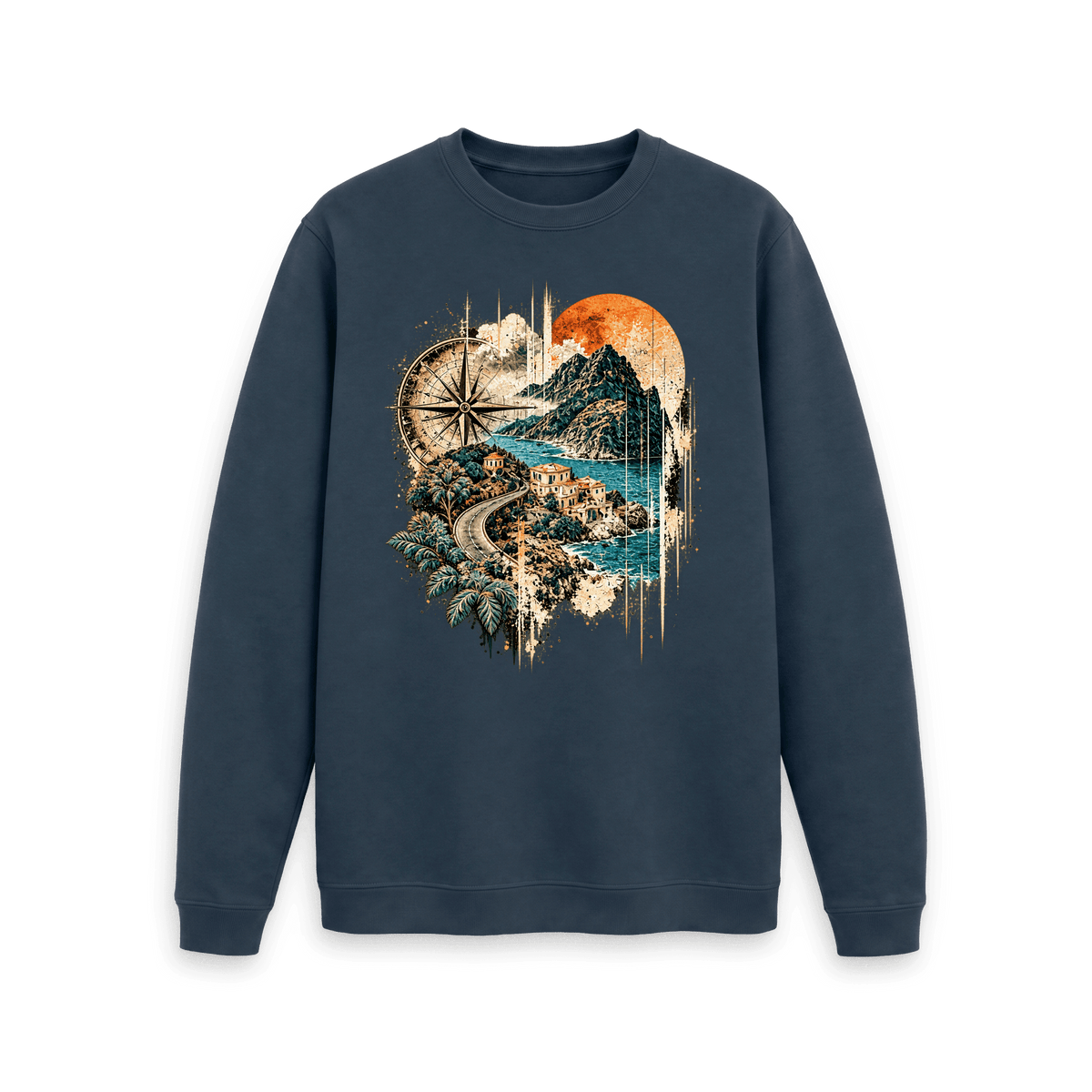 Navy Blue Printed Sweater Front