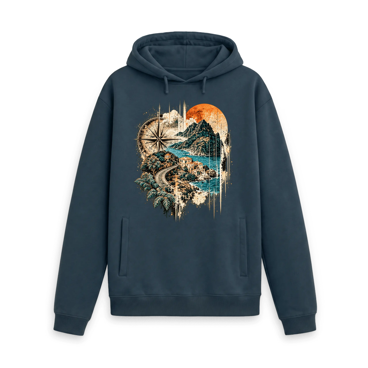 Navy Printed Hoody Front