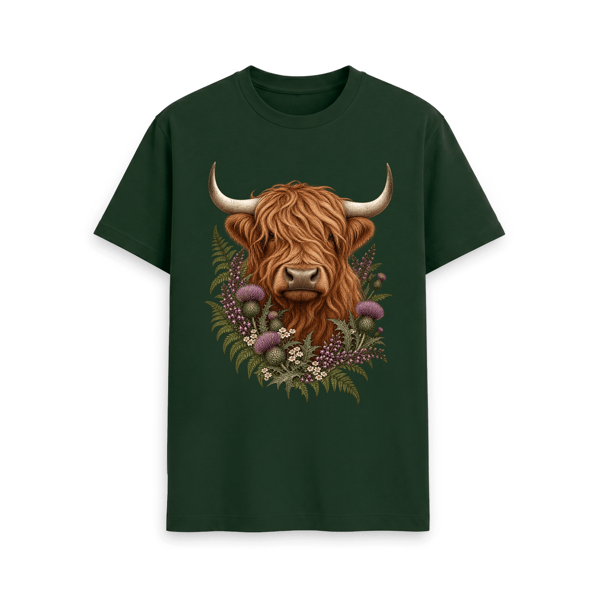 CARVÉ Wild Highland Cow T-Shirt in Evergreen — front view
