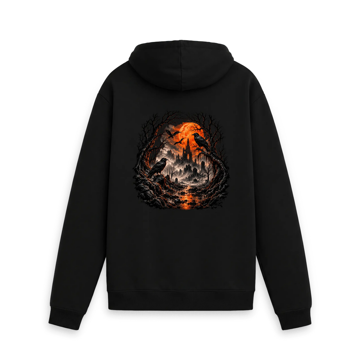 Black Printed Hoody Back