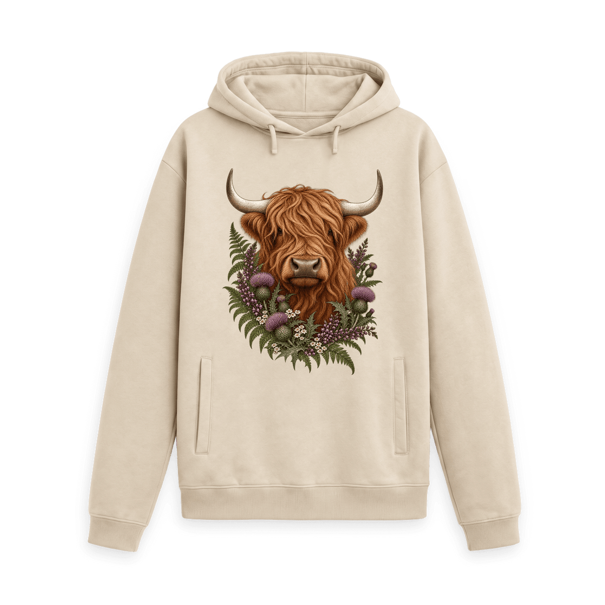 CARVÉ Wild Highland Cow Hoodie in Oat — front view