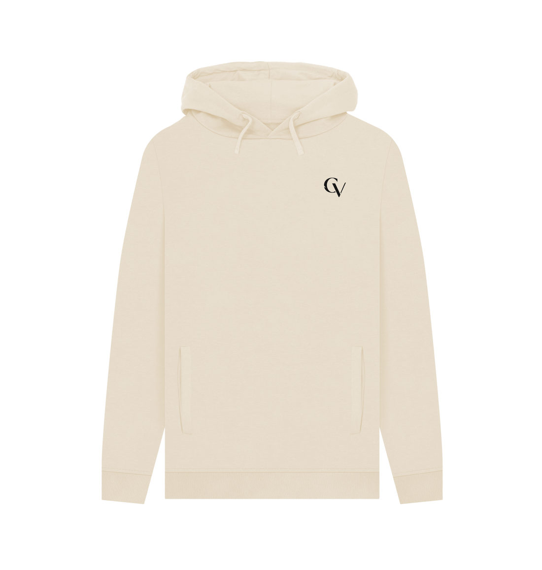 Oat CARVÉ Core CV pullover hoodie with a small chest monogram, front product mockup