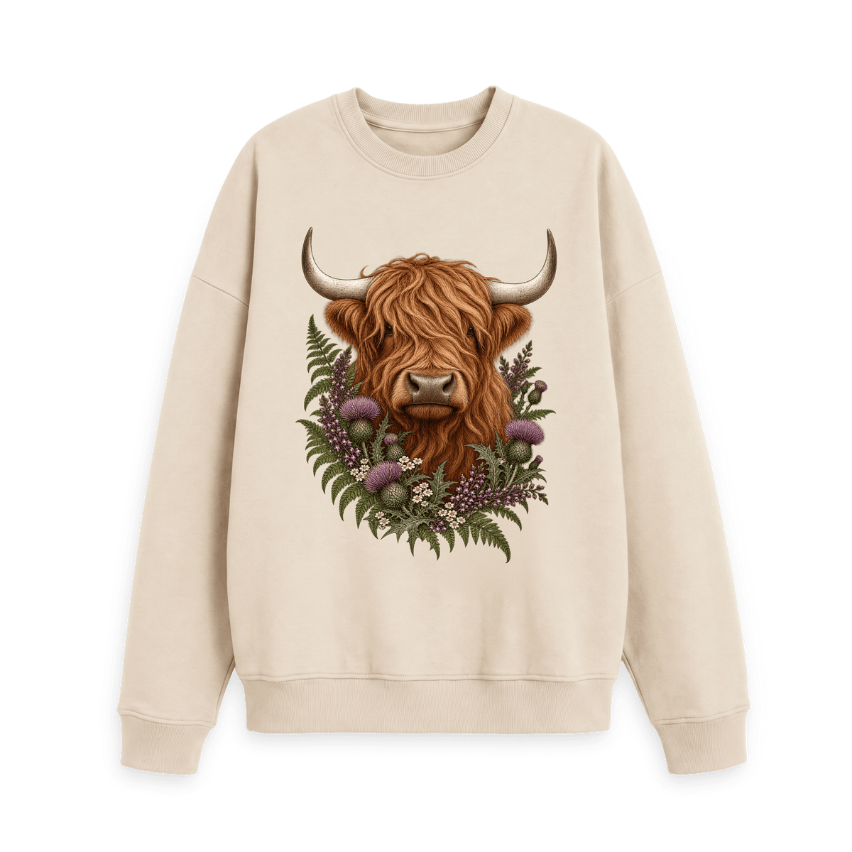 CARVÉ Wild Highland Cow Oversized Jumper in Oat — front view