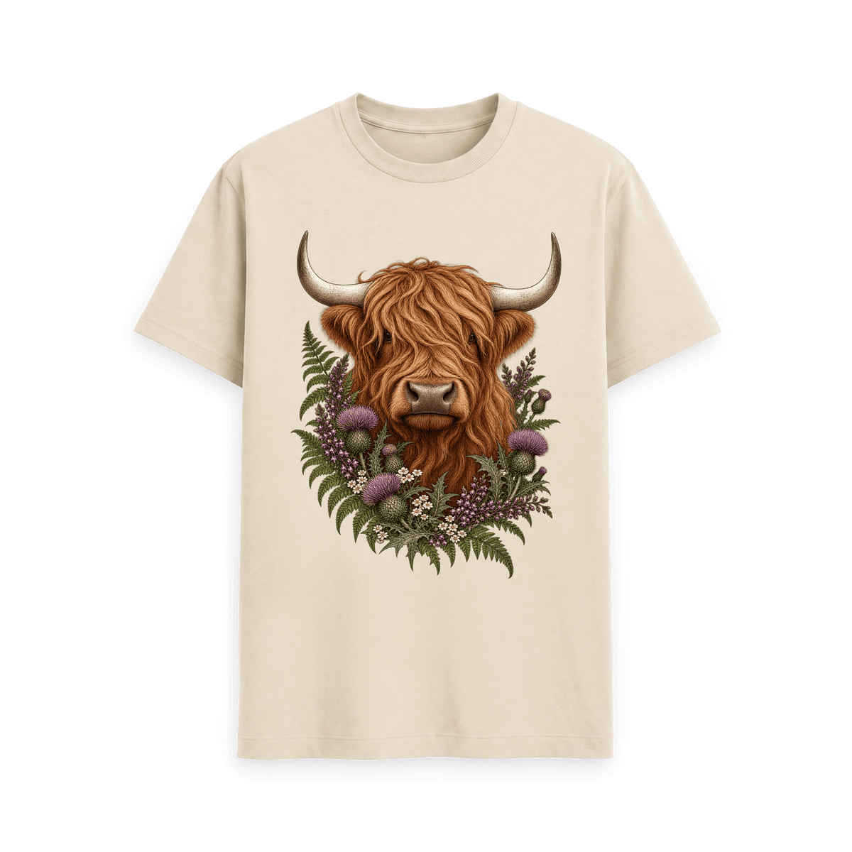 CARVÉ Wild Highland Cow T-Shirt in Oat — front view