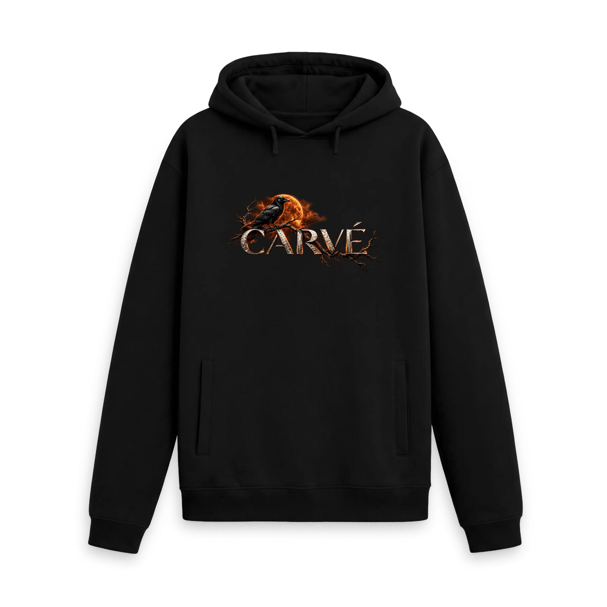 Black Printed Hoody Front