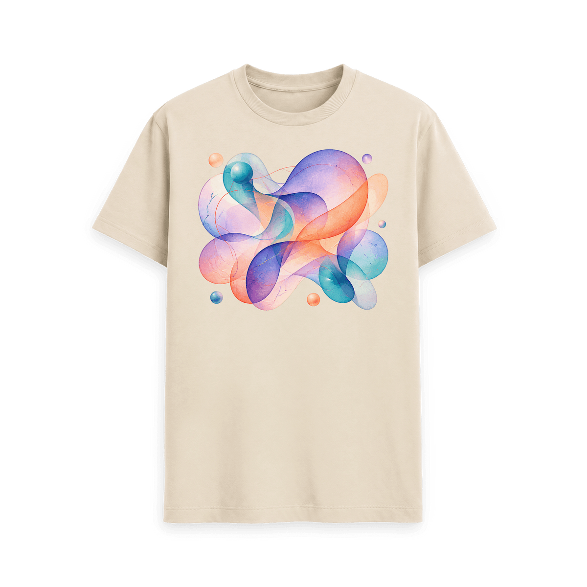 CARVÉ Weightless Forms Graphic T-Shirt in Oat, front view with pastel abstract ribbons and floating forms