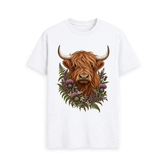 CARVÉ Wild Highland Cow T-Shirt in White — front view